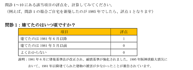 耐震診断問診表